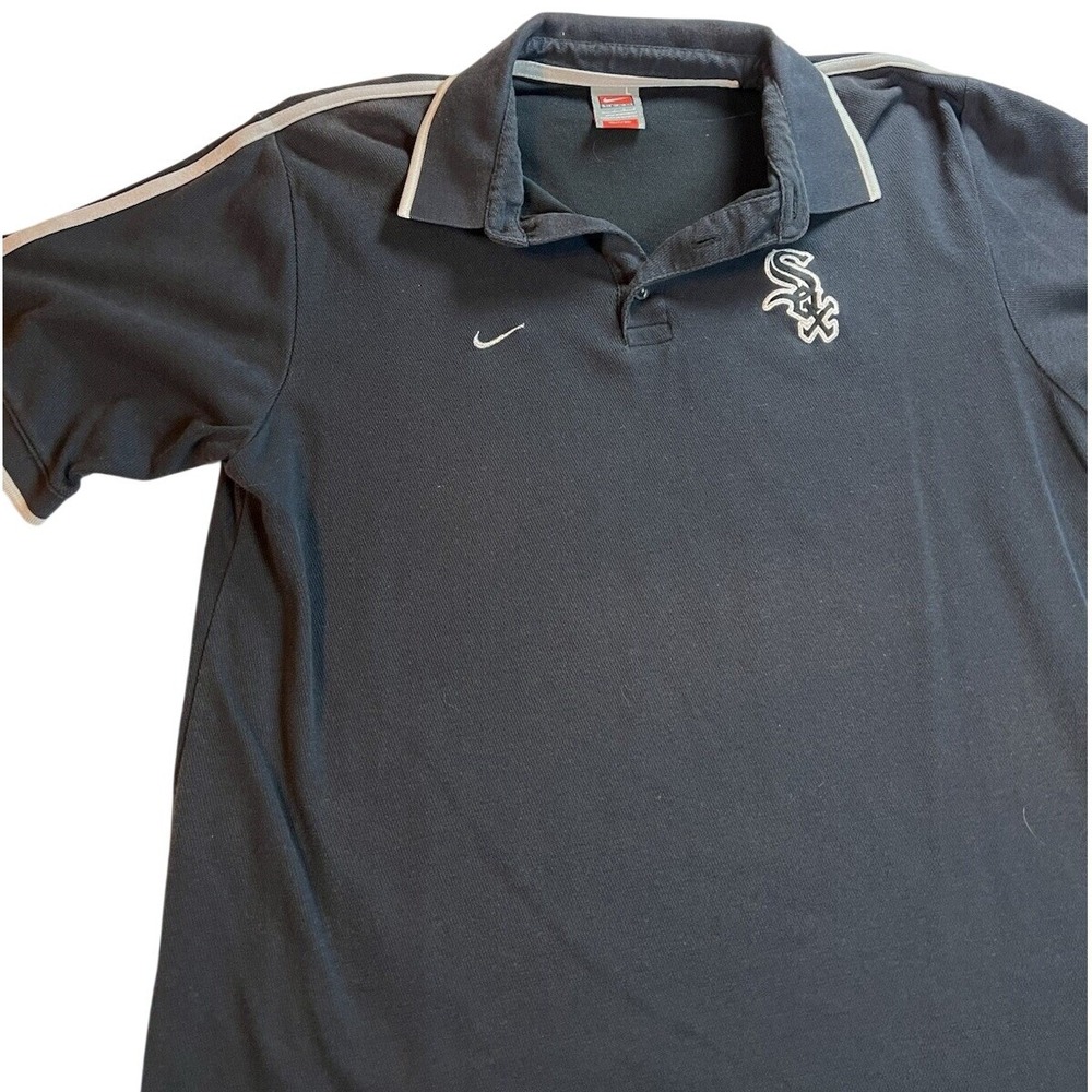Nike Team Chicago White‎ Sox Polo Shirt Mens L Black MLB Nike FIT DRY Short Slv